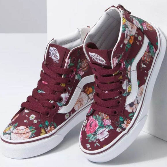 Vans Shoes - NEW VANS Butterfly Floral Sk8-Hi Zip  burgundy Shoes size  6.5